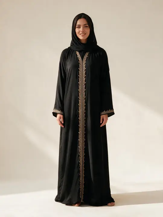 black abaya with gold embroidery