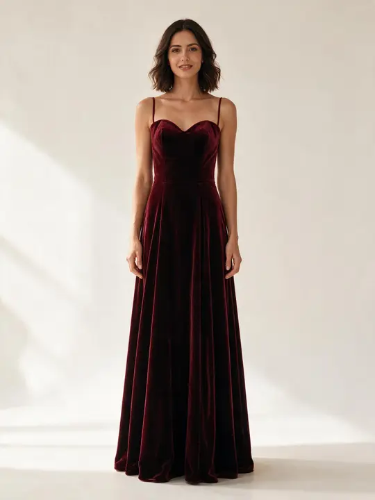burgundy velvet evening gown