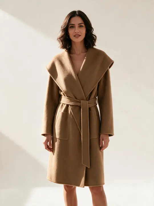 camel wool wrap coat
